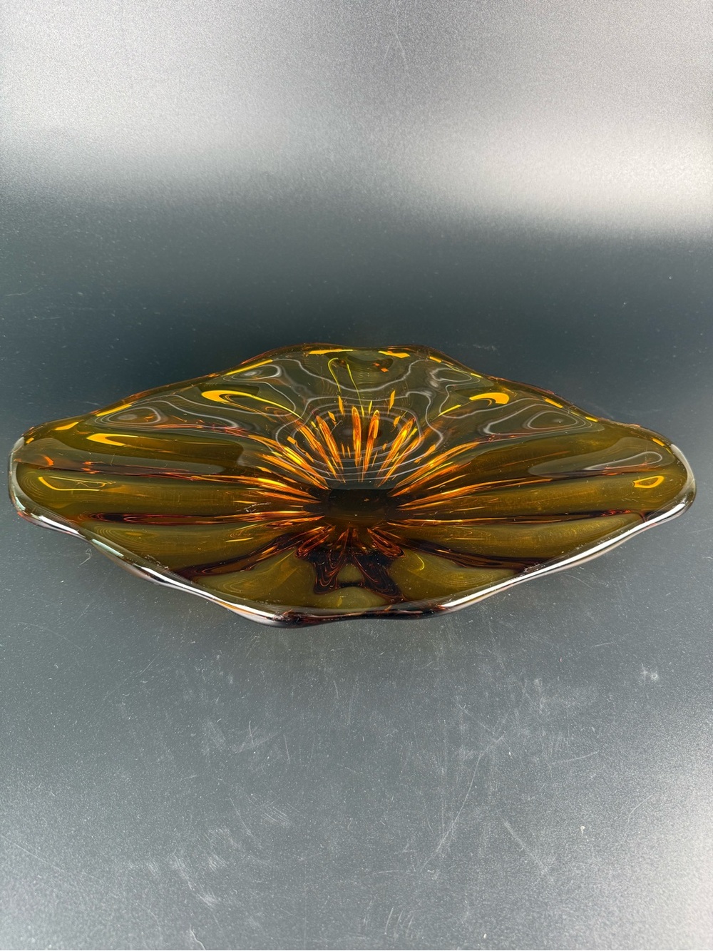 Vintage MCM Amber Glass Starburst Compote